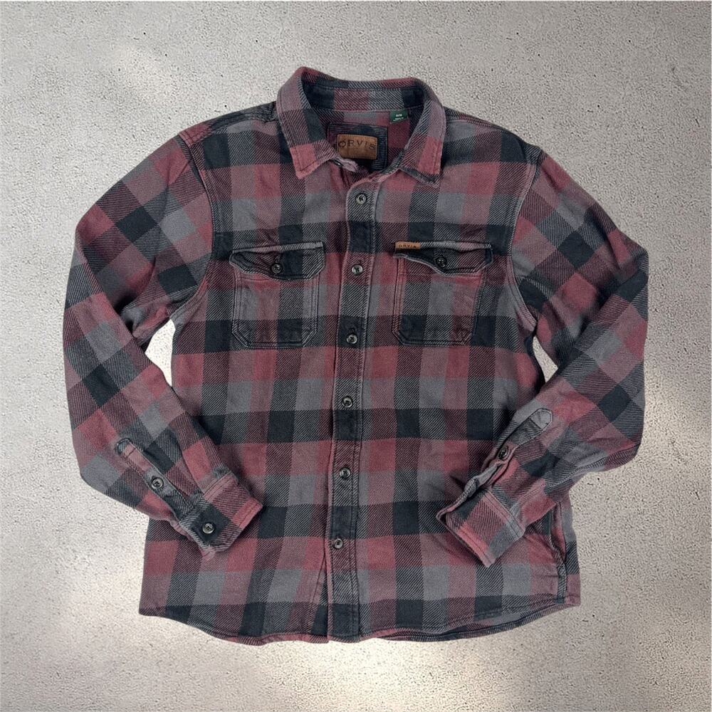Orvis Red and Gray Plaid Button-Down Shirt